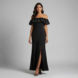 NWT C/meo Affinity Ruffle Contrast Topstich Maxi Gown Dress